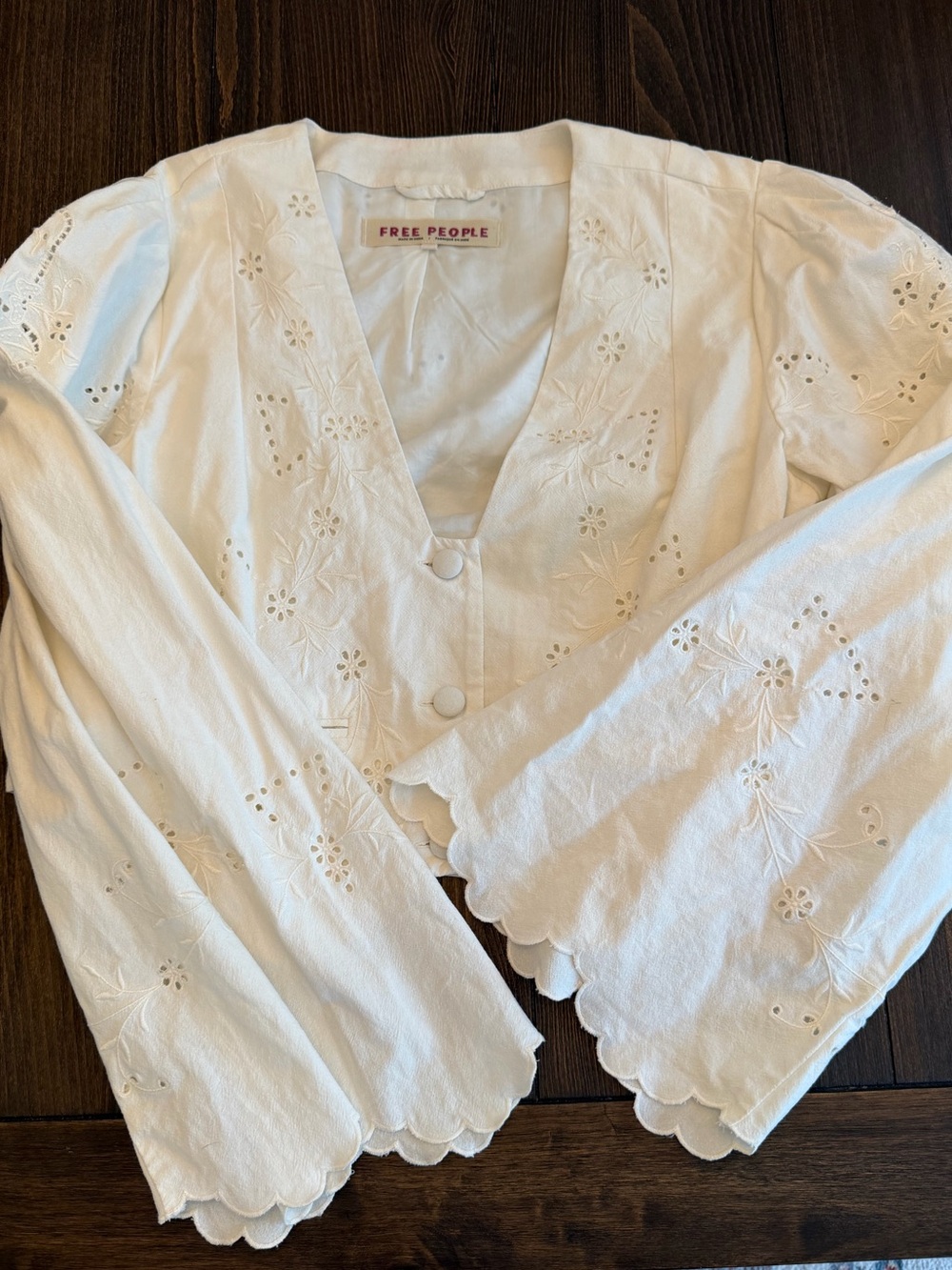 Free People Cream Eyelet Cropped Button Front Blouse - Picture 2 of 10